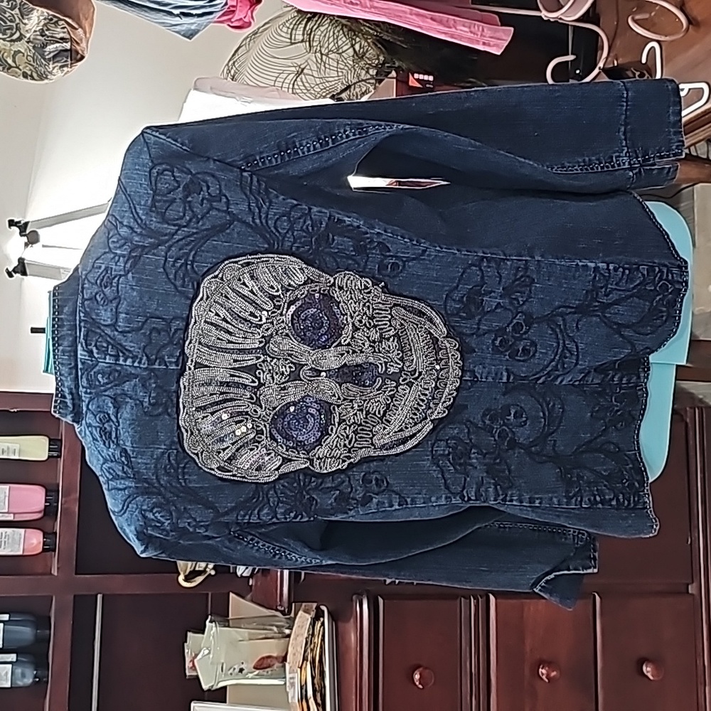 Coldwater Creek denim jacket with added skull embellishment